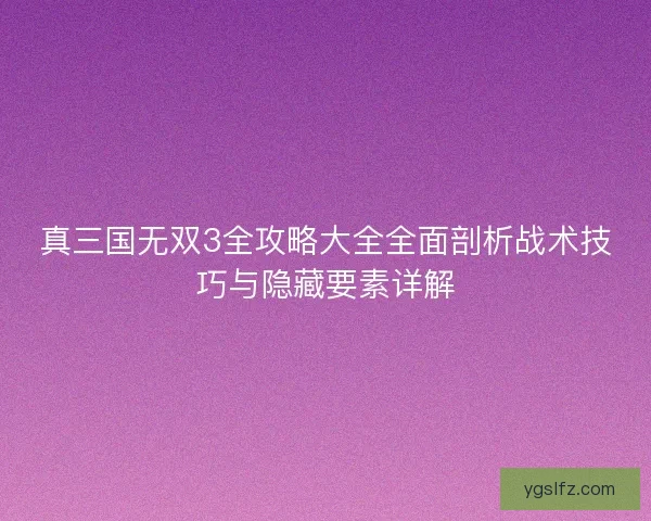 真三国无双3全攻略大全全面剖析战术技巧与隐藏要素详解